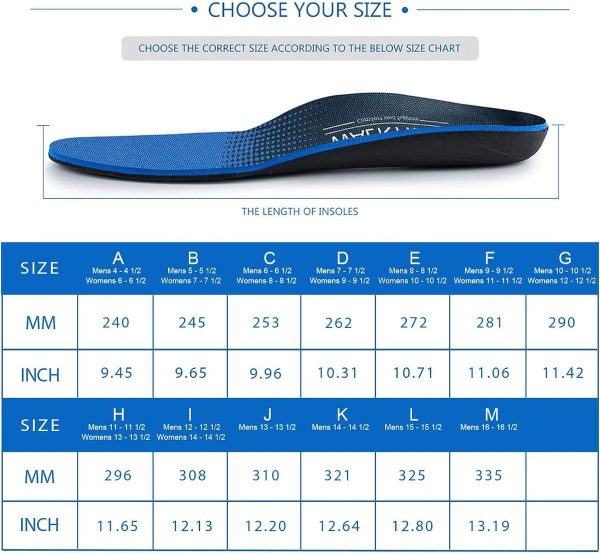 Feet Insoles Arch Ondersteuning Orthotics Inserts voor Plantar Fasciitis Flat Feet - Mannen Maat 11-11 1/2 | Vrouwen Maat 13-13 1/2 (8785302787225)