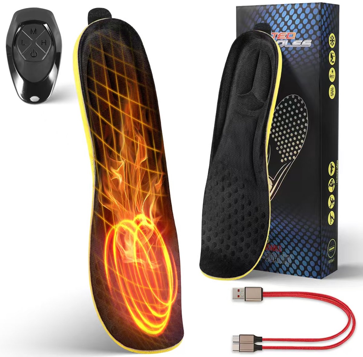 Gloovon® - Verwarmde Zolen - Elektrische Inlegzolen - Oplaadbare Thermostatische zolen - Unisex - met Afstandsbediening - Draadloos - Maat 35/40 - S (6265840555613)
