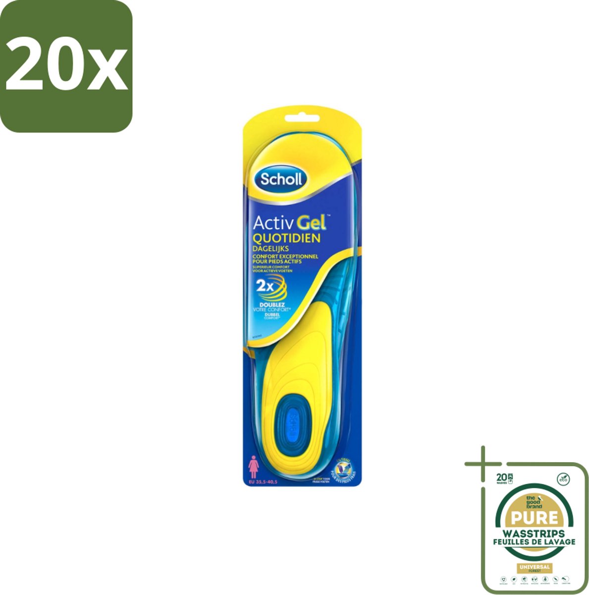 20 x Scholl - Inlegzolen - ActivGel - Maat 35.5 - 40.5 - 1 Paar Inlegzolen - Grootverpakking - Inlegzolen - Voetcomfort - Voetondersteuning - Schokdemping - Activgel (8036496281410)