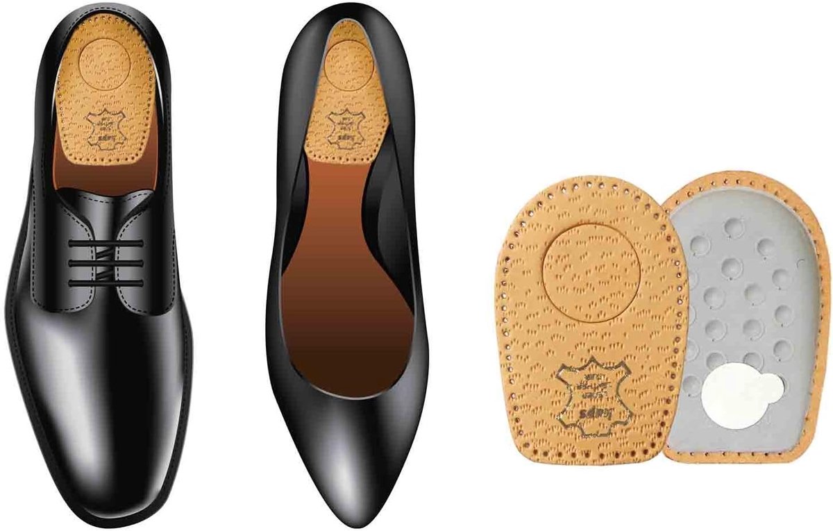Heel Cups voor Heel Spurs - Orthopedische Inlegzolen voor Mannen en Vrouwen - Leren Hielpads - Verlicht Hielpijn (9101148511456)