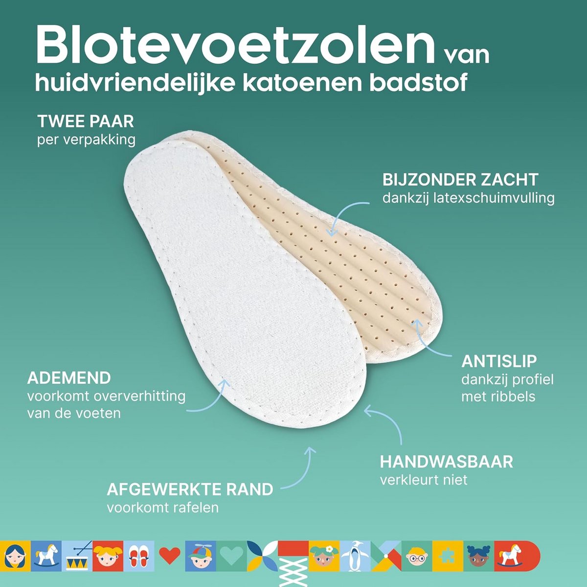 2 Paar Kinder Inlegzolen Katoen Badstof - Anti-Geur & Schokdemping (9101108800552)