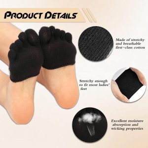 Allecto Plus - 3 paar dames enkelsokken met teensokken - Katoenen teenkap voorvoetkussen - Hoge hak kussen - Inlegzolen - Zwart & Beige (8785334015075)