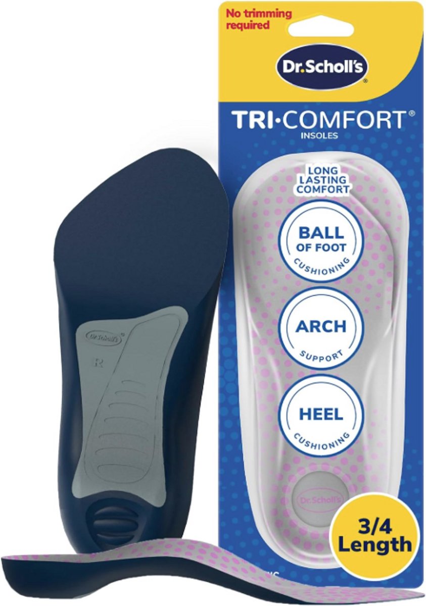 Dr. Scholl's Tri-Comfort Inlegzolen Dames (Maat 6-11) - 3/4 Lengte - Comfort voor Hiel, Voetboog & Bal van de Voet - Schokabsorberend & Ondersteunend - 1 Paar (0888853590226)