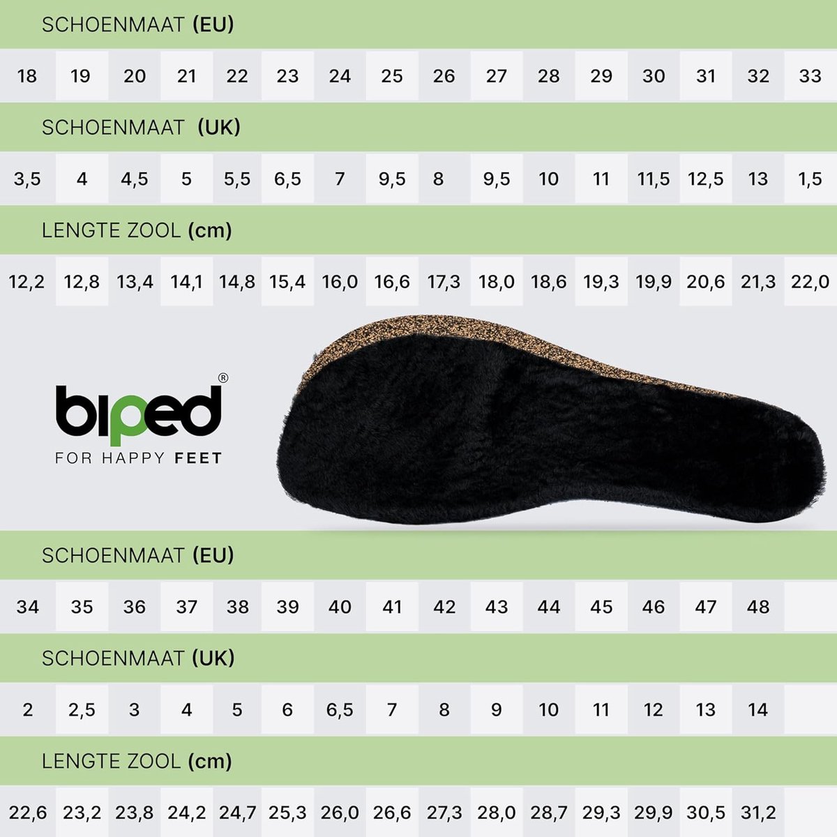 Warme Inlegzolen van Lamsvel en Kurk voor Barefoot Schoenen (9101151351131)